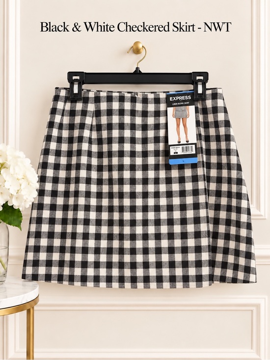 Express Dresses & Skirts - Express Black & White Checkered Linen Blend Skirt – NWT – Size L